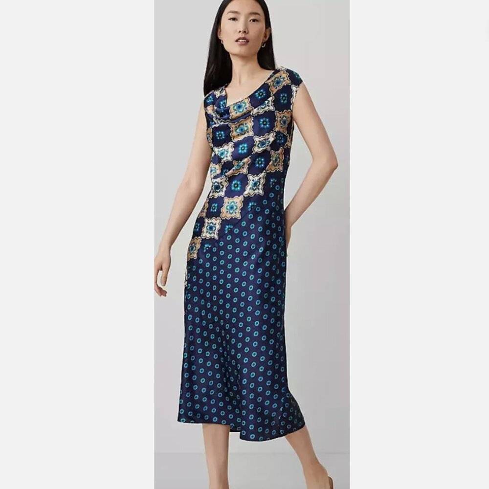 Ann Taylor Studio Collection Silk Tile Print Midi Dress